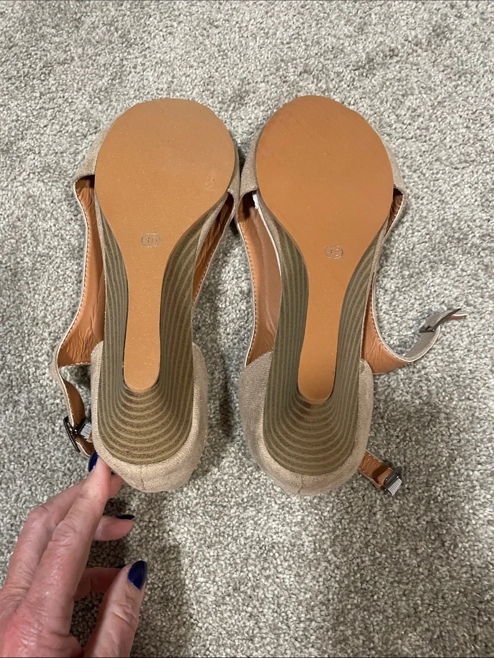 Amazon Taupe Suede Open-Toe Wedge Sandals